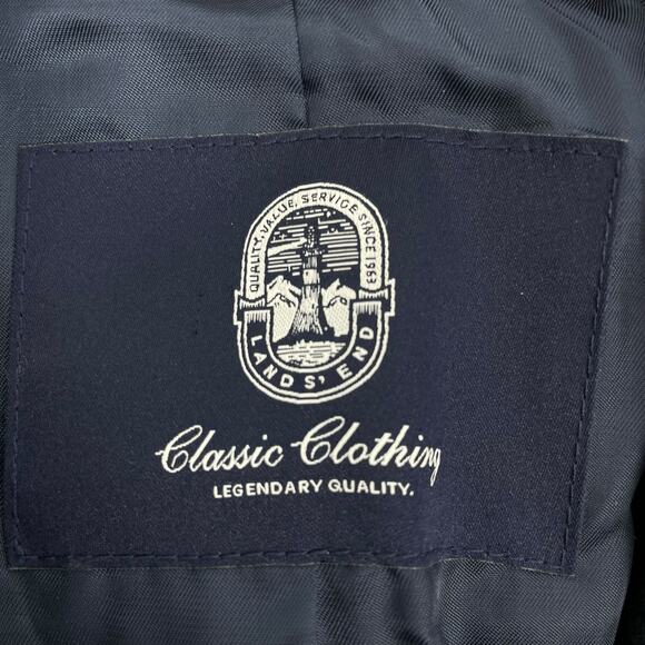 Lands' End Wool Blend Single Breasted Long Top Coat Black Men Size L Reg - Picture 11 of 14